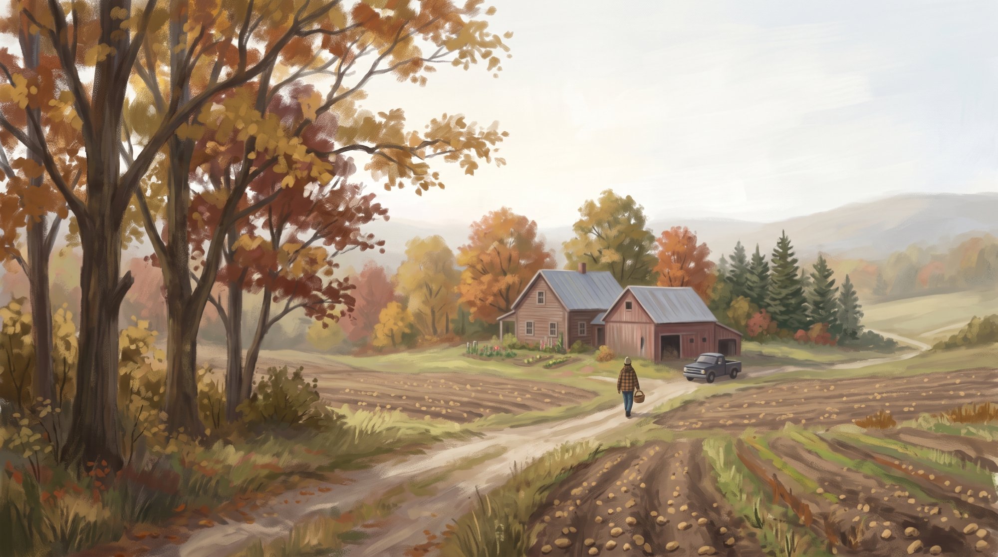 Illustration of I would like images that depict the historical values of Aroostook County Maine including culture and the outdoors. I want the images to be wider than 800px wide to fit the space they will be going in.