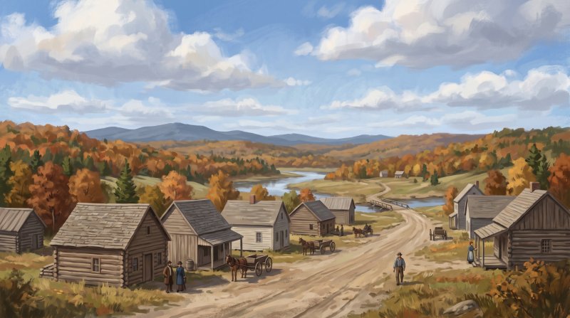 Illustration of I would like images that depict authentic How the County Was Formed in Aroostook County Maine. I want each image to depict a different scene based on How the County Was Formed in the season I have selected. The images need to depict com...