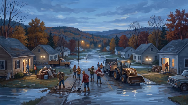 Illustration of I would like images that depict authentic Fires, Floods and Disasters in Aroostook County Maine. I want each image to depict a different scene based on Fires, Floods and Disasters. The images need to depict events that are factual from ...