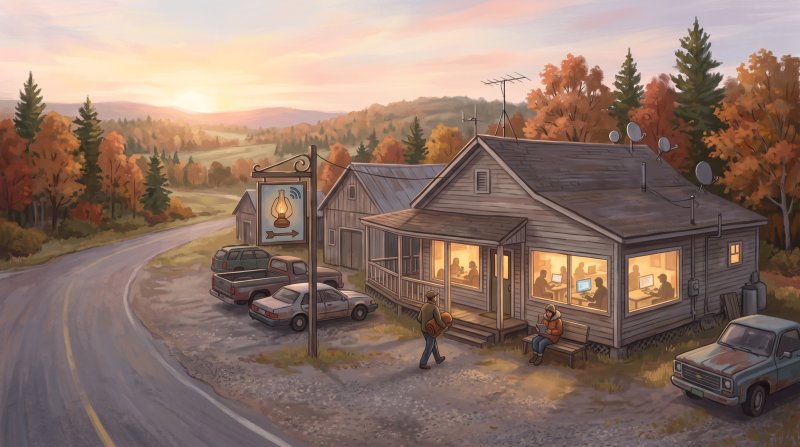 Illustration of I would like images that depict authentic Newspapers and Communication in Aroostook County Maine. I want each image to depict a different scene based on Newspapers and Communication. The images need to depict different forms of communic...