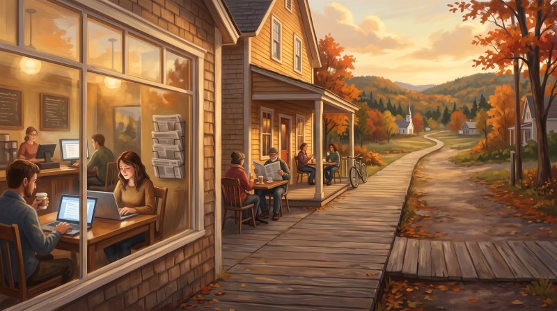 Illustration of I would like images that depict authentic Newspapers and Communication in Aroostook County Maine. I want each image to depict a different scene based on Newspapers and Communication. The images need to depict different forms of communic...