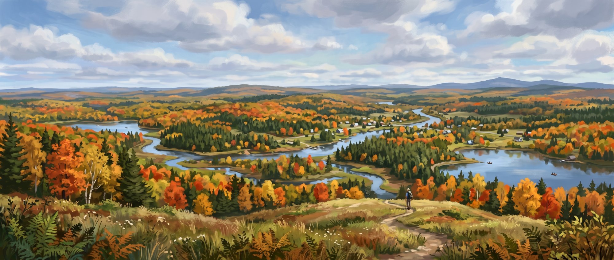 Illustration of I would like images that depict the woods and streams in and around Moro Plantation, Maine and the Island Falls area.