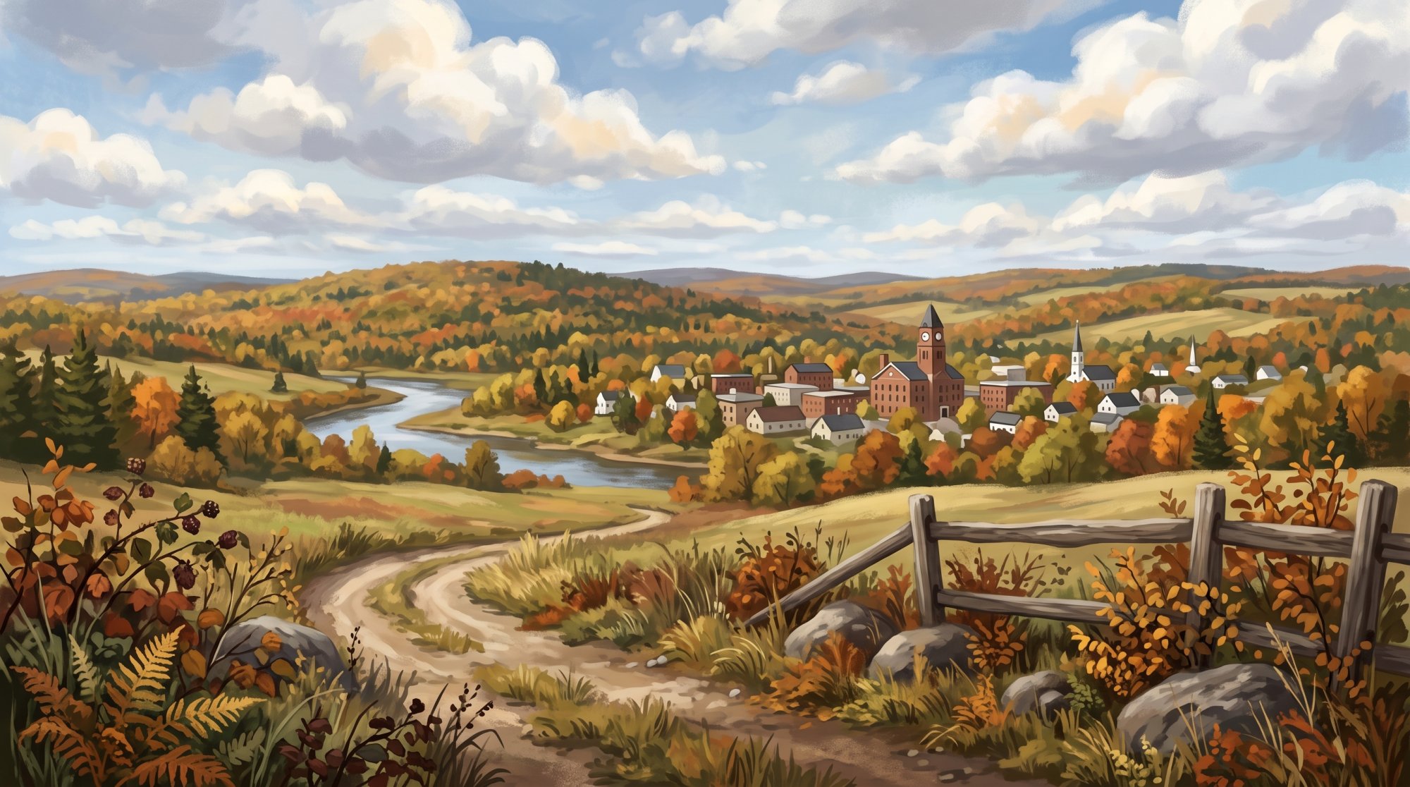 Illustration of I need images that depict this area of Aroostook County, Maine. I want it to look authentic and natural and include images in and around the area heavily leaning on Houlton because it is the county seat.