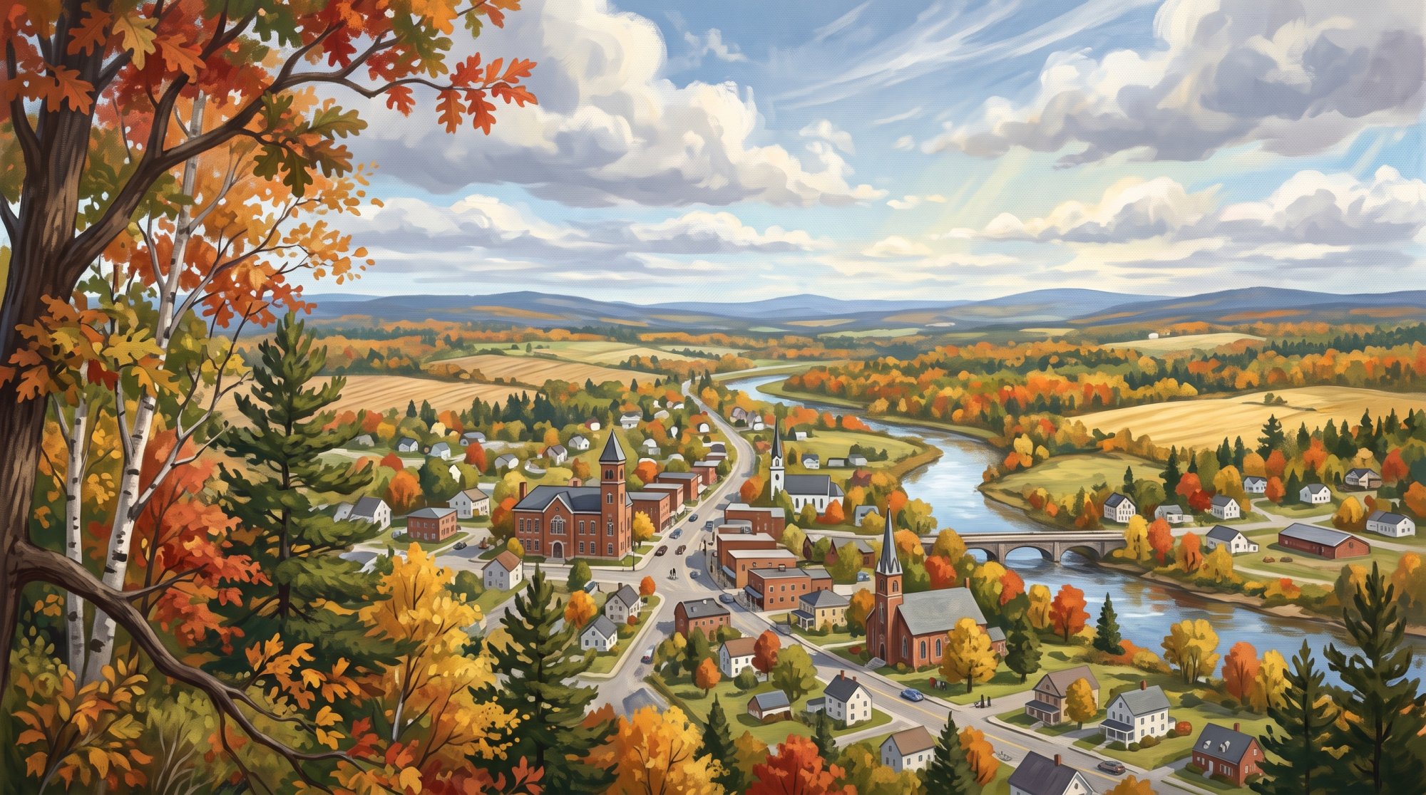 Illustration of I need images that depict this area of Aroostook County, Maine. I want it to look authentic and natural and include images in and around the area heavily leaning on Houlton because it is the county seat.