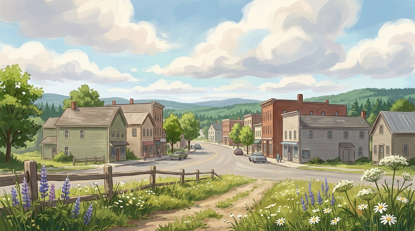 Illustration of This should be a depiction of the downtown area of a small Aroostook County community.