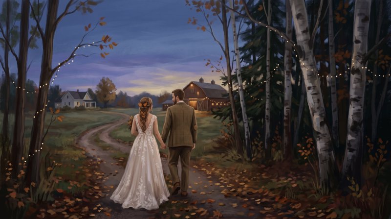 Illustration of I would like images that depict authentic Weddings in Aroostook County Maine. I want each image to depict a different scene based on Weddings in the season I have selected. The images need to depict modern times and both inside and outs...